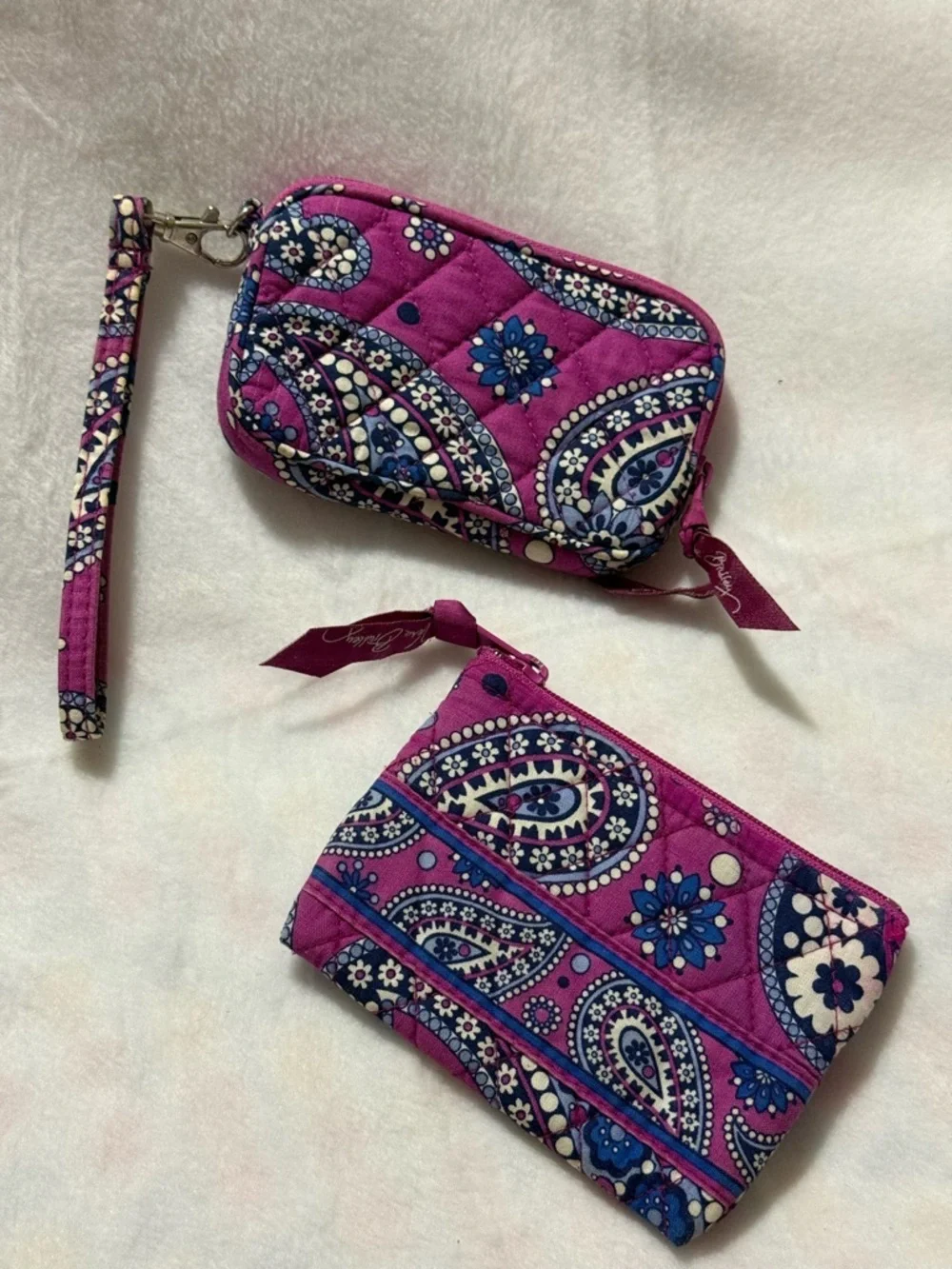 Vera Bradley Pink Paisley Coin Purse & Matching Zip ID Case Set with Wristlet